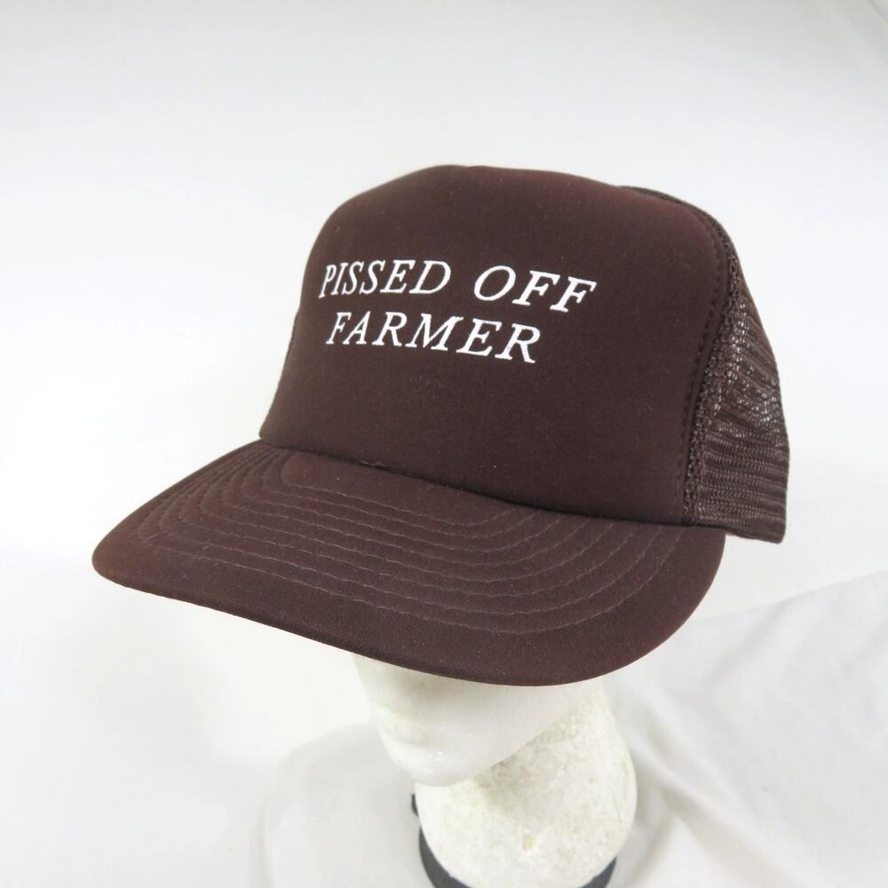 Funny Pissed Off Farmer Hat Trucker Mesh Cap Brown White Snapback Otto Brand